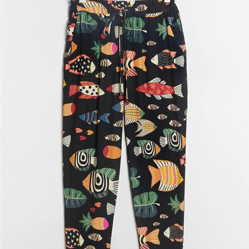 Farm for Anthropologie farmrio Black and Green Patterned Sea Life Joggers